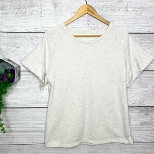 Old Navy Rainbow Confetti Speckled Cream Ruffle Sleeve T-Shirt Top Size Small